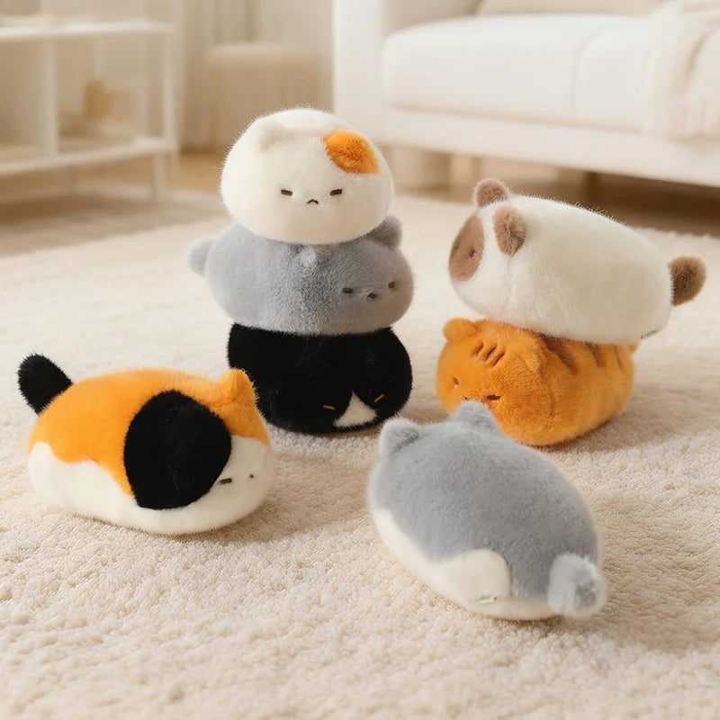 Lifelike Black Cat and Siamese Kitten Plush, 13 cm Lying Cat Doll
