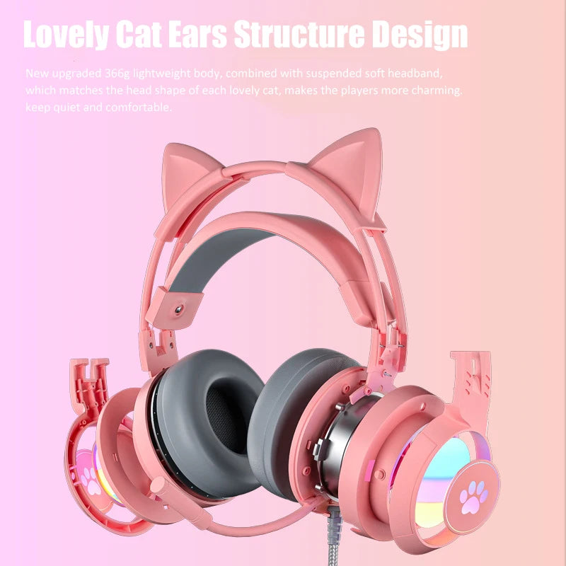 JINSERTA Cat Wallet Cat Ear Gaming Headphones – RGB Wired Headset with Mic, 50mm Drivers, 3.5mm Connection for PC & Phone