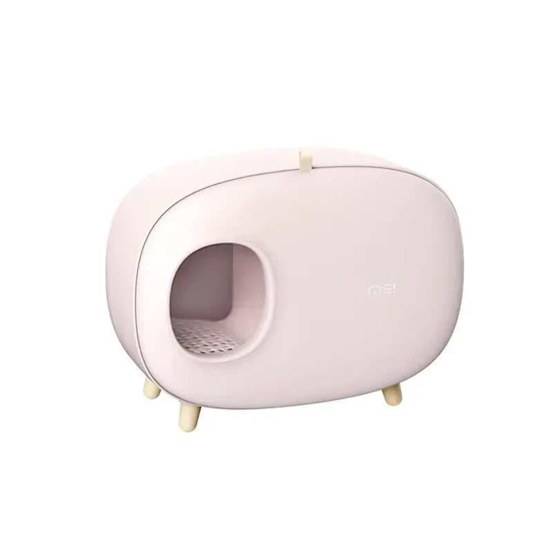 Mochi Shaped Enclosed Cat Litter Box, Rounded Covered Litter Box on Wooden Legs