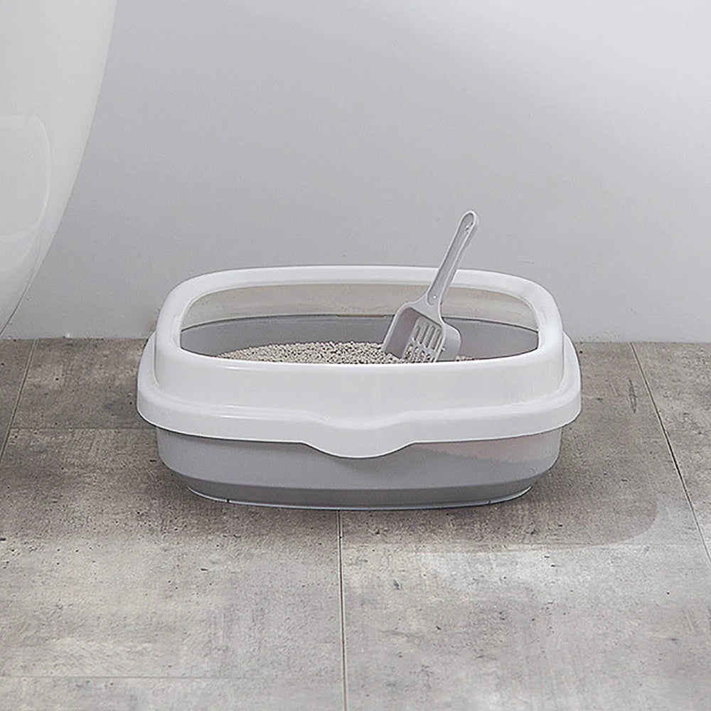 Open Cat Litter Pan With Removable Rim and Scoop, 15.7 Inch Litter Box
