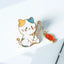 Cat Fishing Enamel Pin with Dangling Fish Charm, Cute Cat Brooch