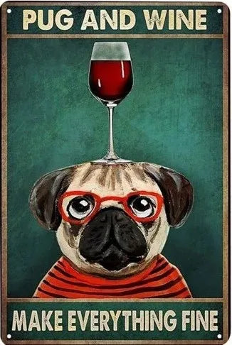 Cats and Wine Vintage Metal Sign, 8 x 12 Inch Bar Wall Decor