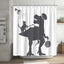 Funny Cat Riding a T-Rex Shower Curtain, Japanese Wave Decor