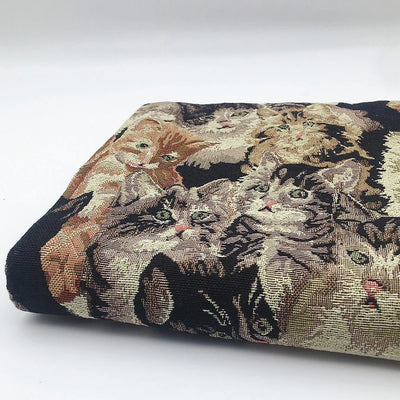 Cat Tapestry Jacquard Fabric, Thick Woven Kitten Print Cloth by the Piece