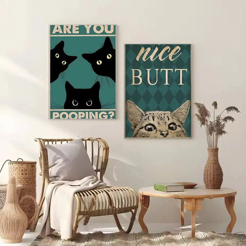 Self-Adhesive Black Cat Poster, Cute Peel and Stick Wall Art