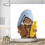 Cute Cat and Dinosaur Shower Curtain with 12 Hooks Included