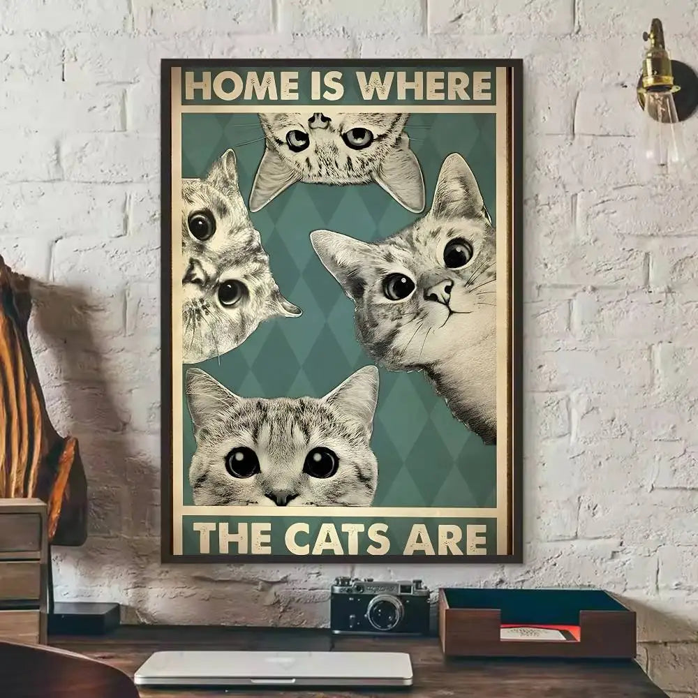 Self-Adhesive Black Cat Poster, Cute Peel and Stick Wall Art