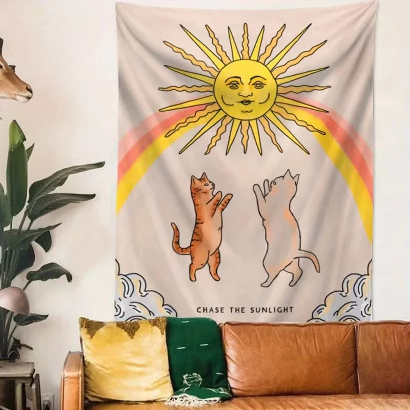 Dancing Rainbow Cats Wall Tapestry for Teen Bedrooms