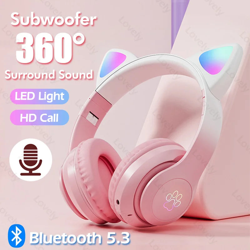 CEYYOR Cat Wallet Bluetooth Gaming Headset – RGB Cat Ear Wireless Headphones with 40mm Titanium Drivers, Boom Mic & TF Card