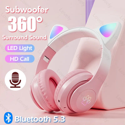 CEYYOR Cat Wallet Bluetooth Gaming Headset – RGB Cat Ear Wireless Headphones with 40mm Titanium Drivers, Boom Mic & TF Card