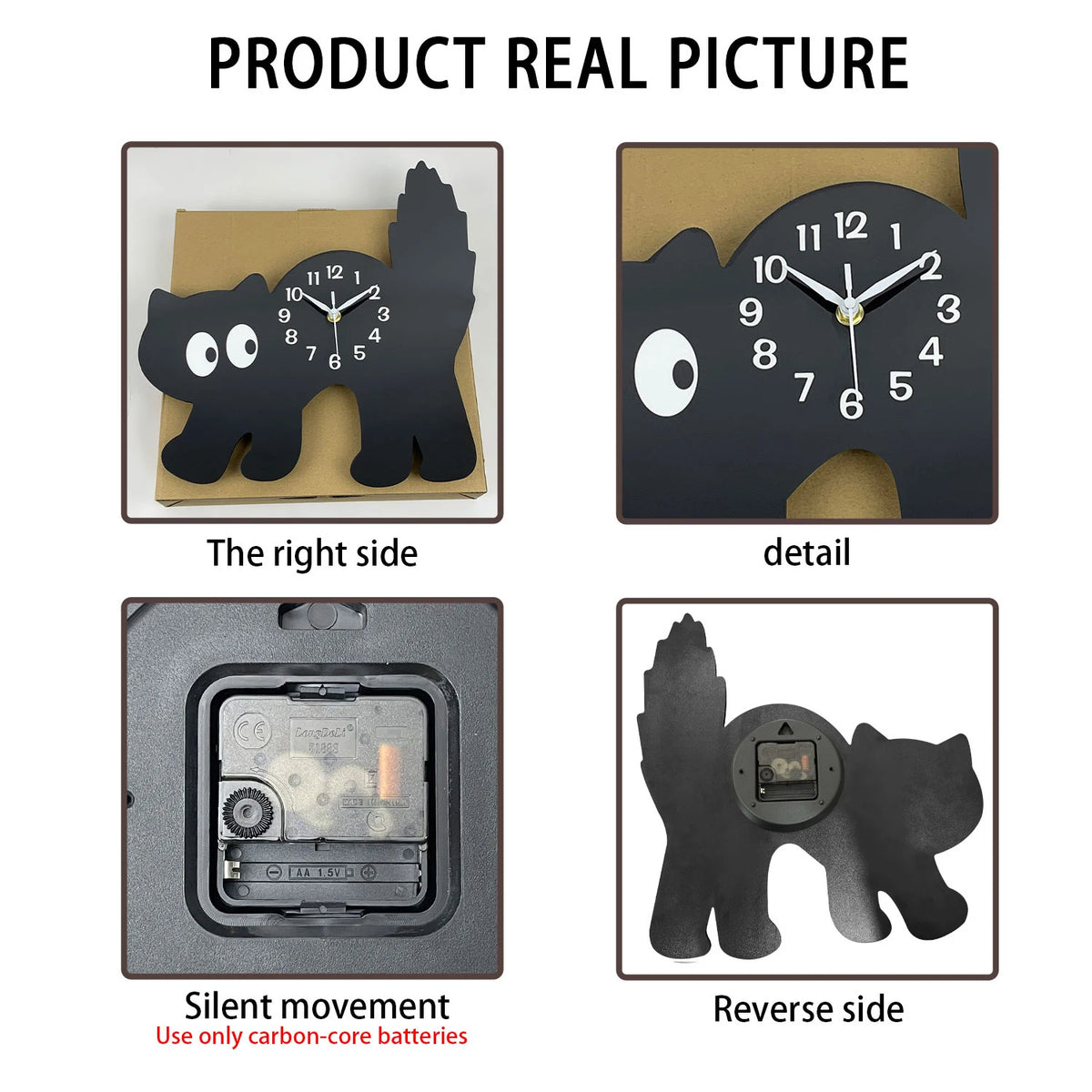 Retro Cartoon Black Cat Wall Clock, Vintage-Style Cat Silhouette