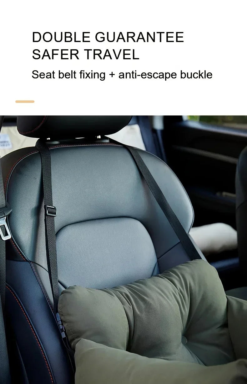 Cat Car Bed with Safety Belt and Washable Cushioned Bed