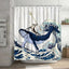 Funny Cat Riding a T-Rex Shower Curtain, Japanese Wave Decor