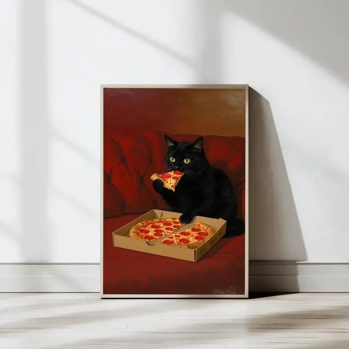 Funny Black Cat Kitchen Wall Art, Whimsical Food Lover Print