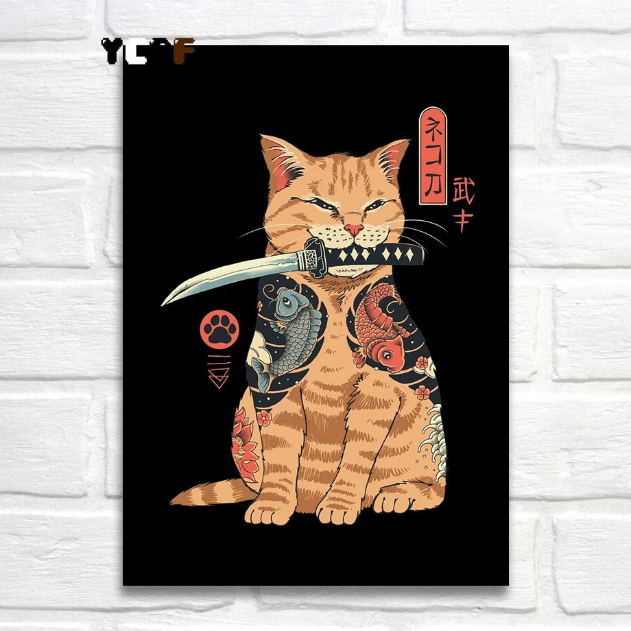 Tattoo Cats Canvas Print, Vintage Tattoo Parlor Cat Wall Art