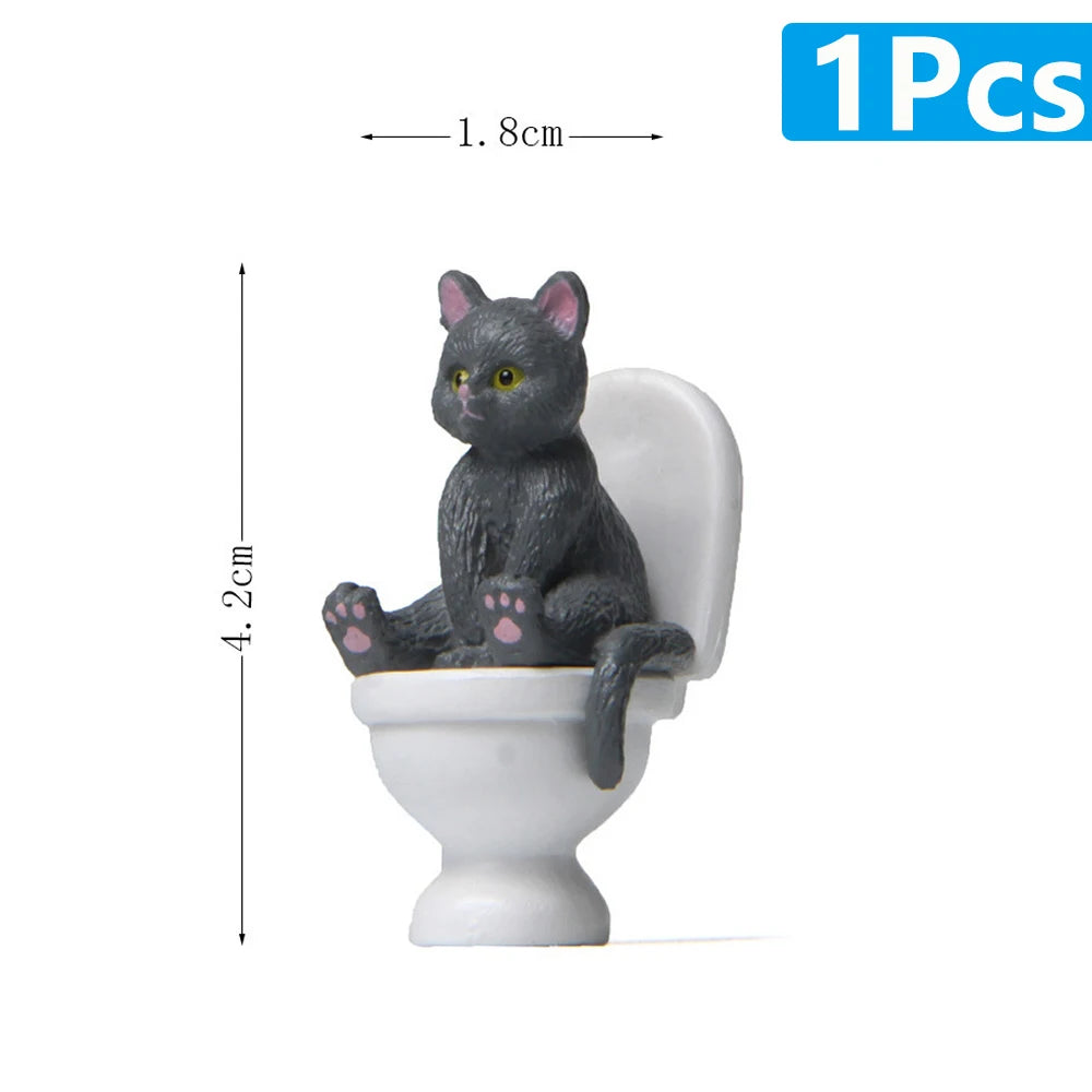 Cat on Toilet Figurine, Funny Mini Bathroom Cat Ornament