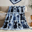 Blue Cat Floral Patchwork Flannel Throw Blanket