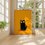 Black Cat Poster on Bold Orange, Funny Minimalist Cat Art Print