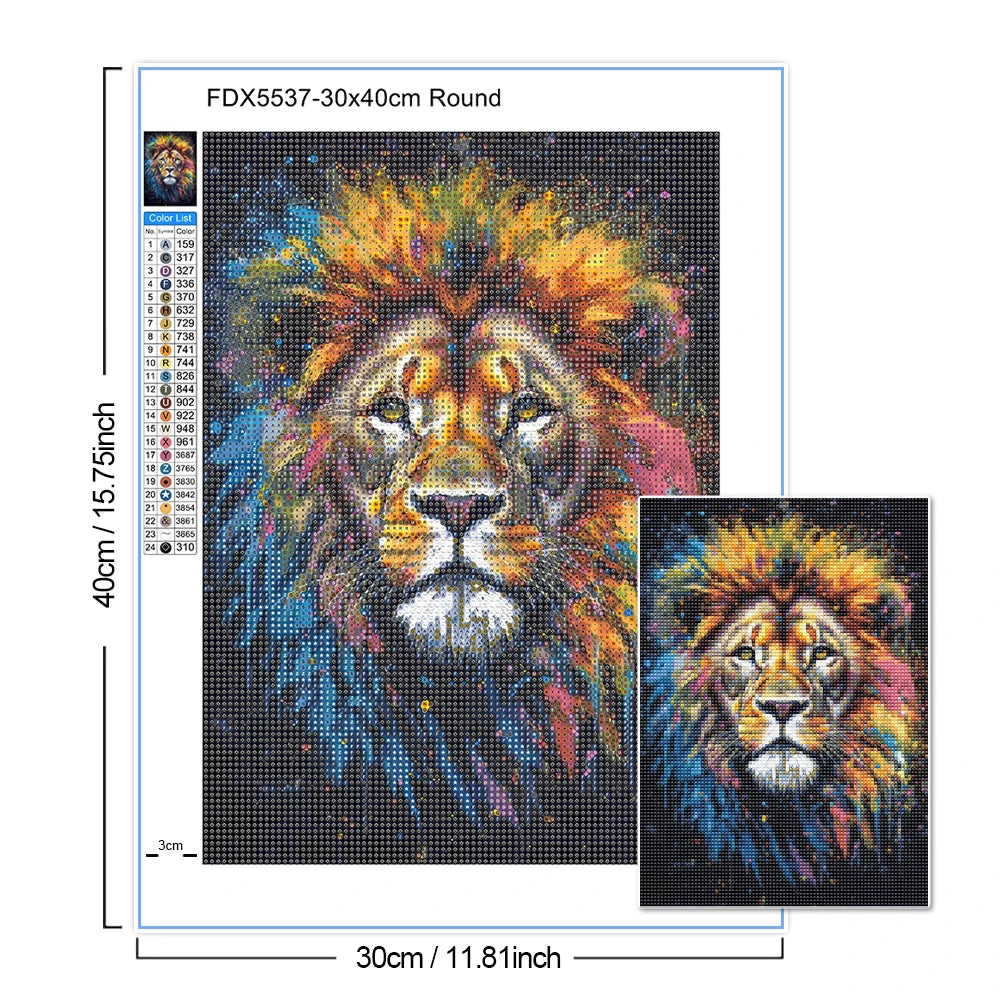 Colorful Lion Diamond Painting Kit, 5D Full Drill Big Cat Art