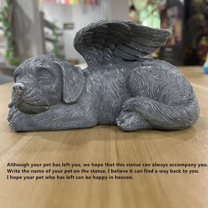 Cat Memorial Angel Statue, Sleeping Cat with Wings Figurine