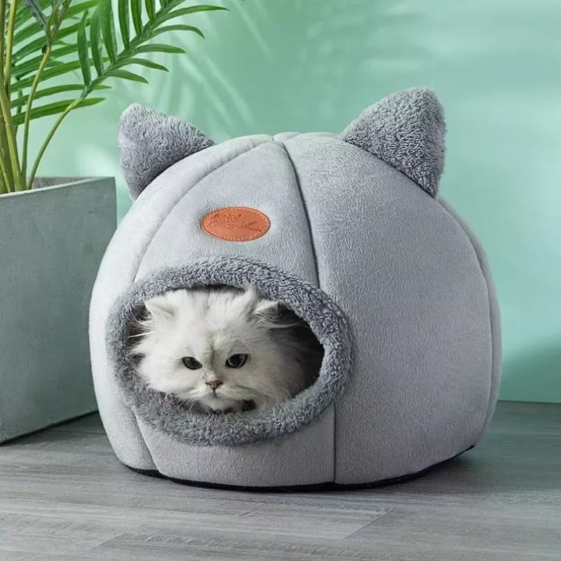 Kitty Ear Dome Cat Bed with Plush Doorway Trim