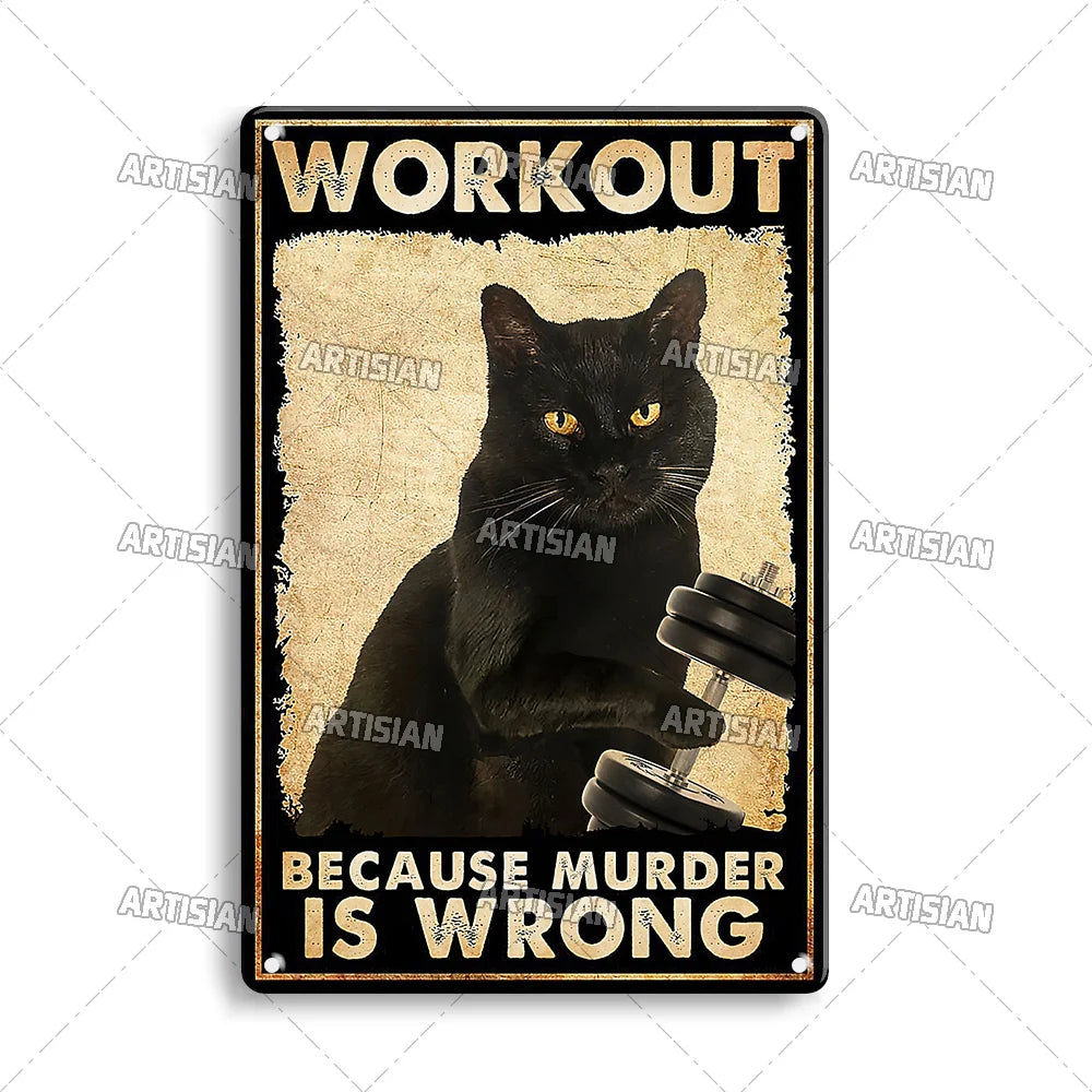 Black Cat Vintage Tin Plate, Horizontal Retro Wall Sign Gift