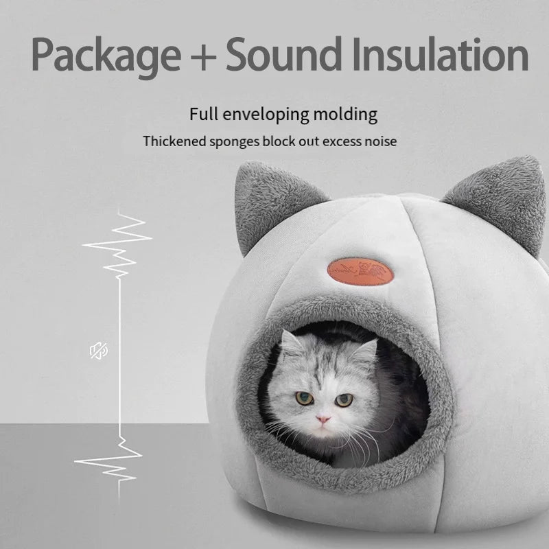 Kitty Ear Dome Cat Bed with Plush Doorway Trim