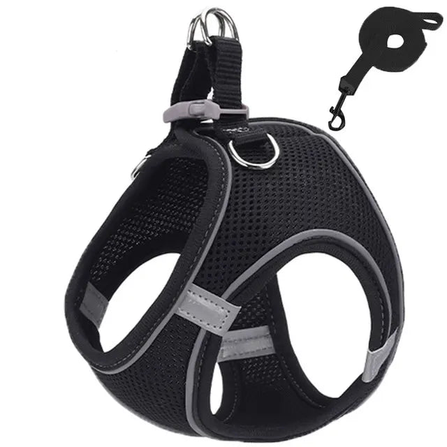 Step-In Cat Harness and Leash Set, Breathable Mesh Vest With Reflective Edges
