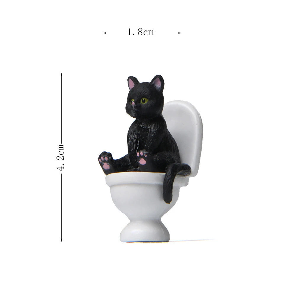 Cat on Toilet Figurine, Funny Mini Bathroom Cat Ornament