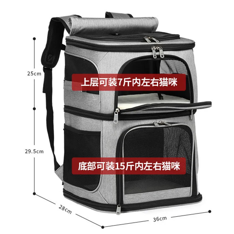 Double Cat Backpack Carrier for 2 Cats, Foldable Two-Level Design