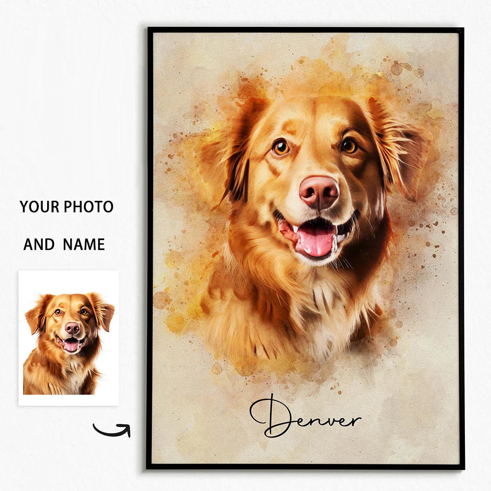 Custom Cat Portrait Canvas Print from Your Photo with Name