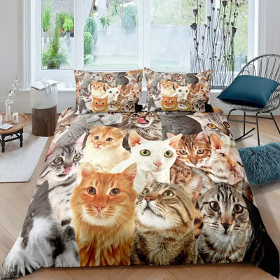 3D Kitten Duvet Cover Set, Realistic Cat Print Bedding With Zipper
