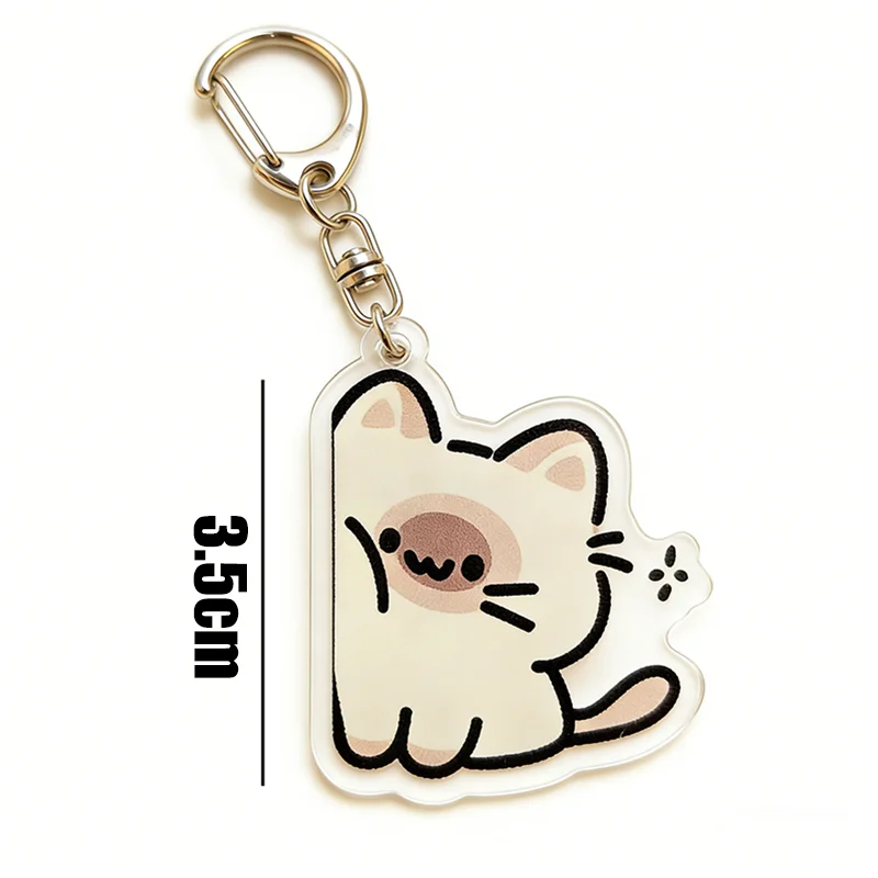 Peeking Cat Acrylic Keychain, Cute Doodle Kitty Bag Charm With Clasp
