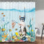 Cute Cat and Dinosaur Shower Curtain with 12 Hooks Included