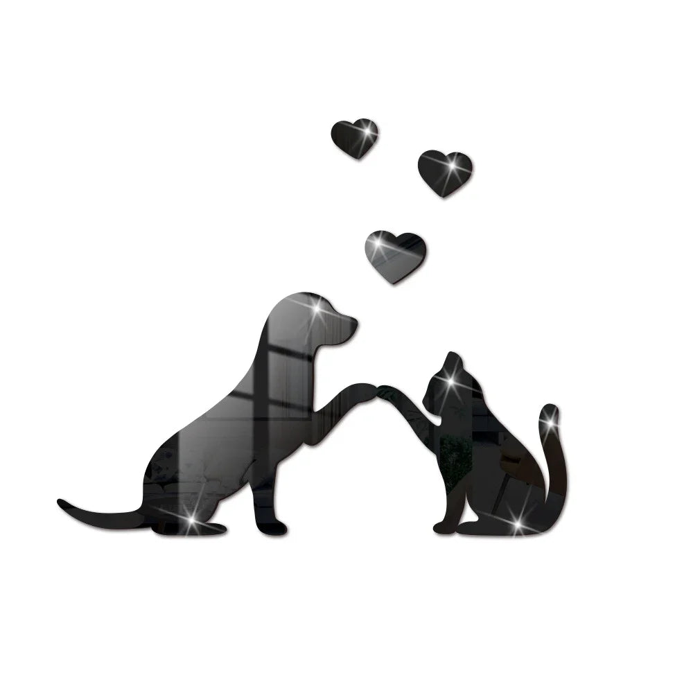 Cat Mirror Wall Stickers, Acrylic Cat Silhouettes with Paw Prints