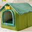 Shaggy Roof Cat House Bed with Fluffy Faux Fur Trim