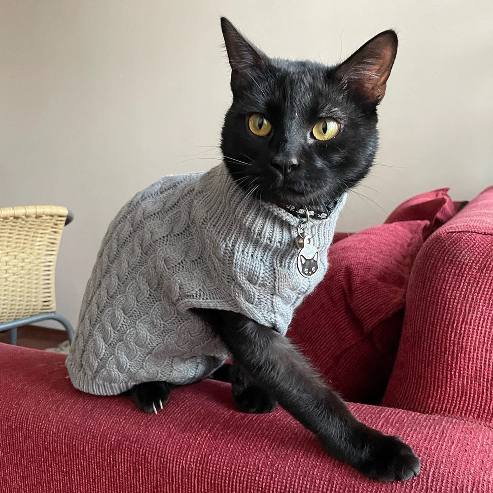 Knit Sphynx Cat Sweater in Solid Colors, Warm Winter Pullover XS to XXL