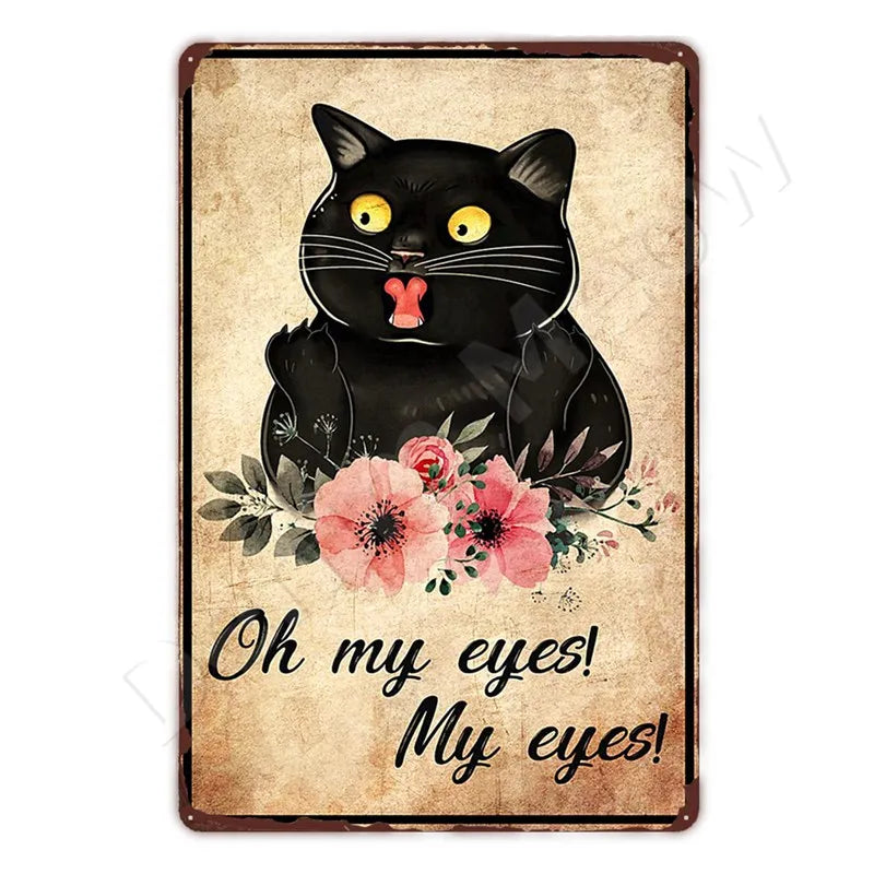 Oh My Eyes Black Cat Sign, Funny Bathroom Gift for Cat Owners
