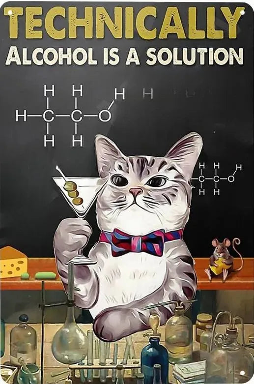 Cats and Wine Vintage Metal Sign, 8 x 12 Inch Bar Wall Decor
