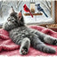 Lazy Cat Diamond Painting Kit, Fluffy Kitten Watching Winter Birds