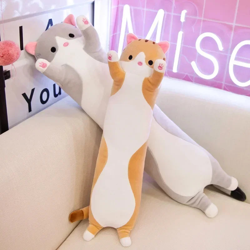 Gray Tabby Long Cat Plush, 20 Inch Squishy Cat Leg Pillow