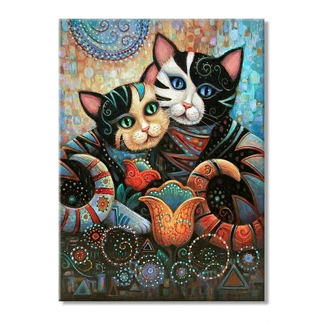 Gustav Klimt Style Cat Canvas Print, Decorative Cat Wall Art