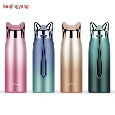 Cat Ear Insulated Water Bottle, 300 ml Stainless Steel Mini Thermos