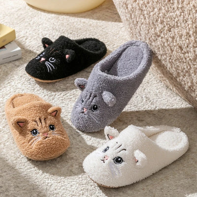 Plush Cat Slippers for Women and Men, Warm Fleece House Shoes