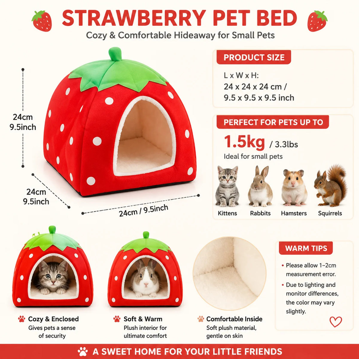 Strawberry Rabbit Bed and Hanging Hay Feeder Bag Set