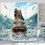 Cute Cat and Dinosaur Shower Curtain with 12 Hooks Included