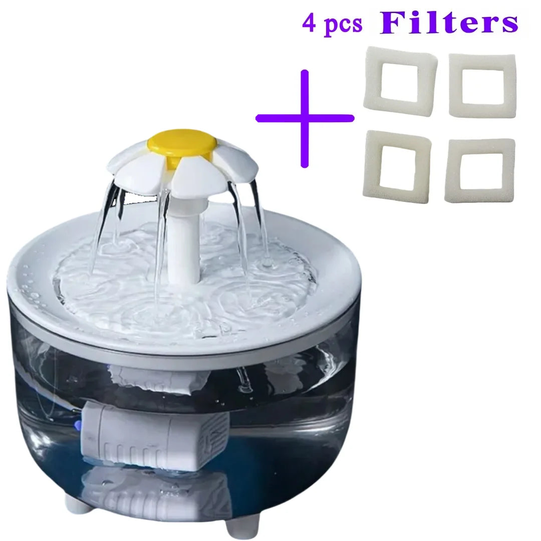 Flower Cat Water Fountain, 1.2L USB Drinking Fountain With 4 Filters