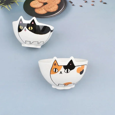 Calico Cat Ceramic Bowl With Cat Ear Rim, 4-Inch Rice and Snack Bowl