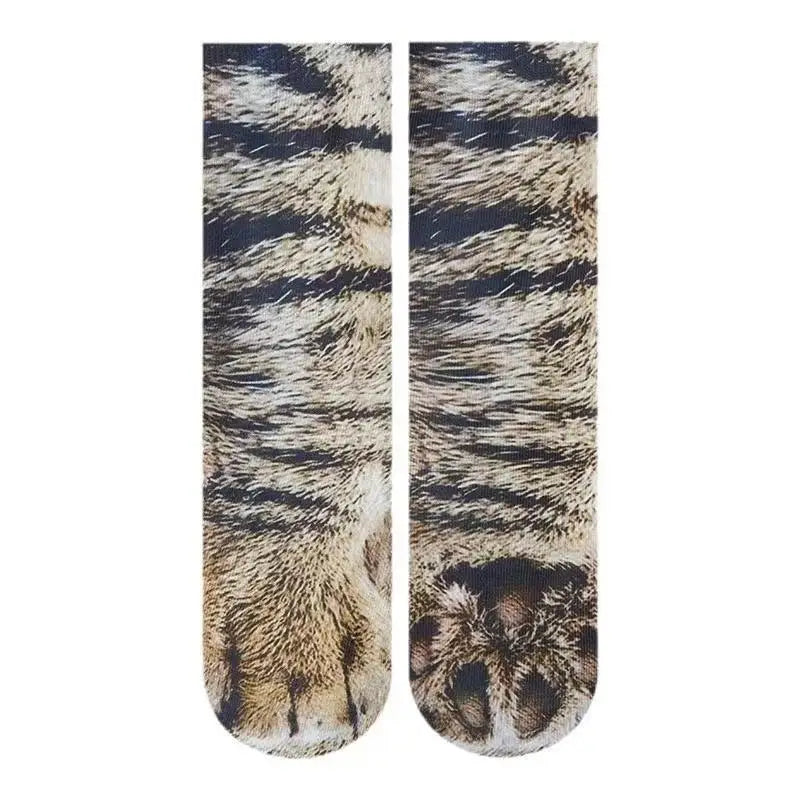 Funny 3D Cat Paw Socks, Printed Animal Paw Crew Socks