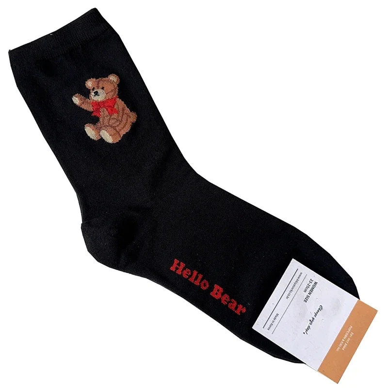 Cute Cartoon Bear Socks for Women, Cotton Blend Ankle Socks